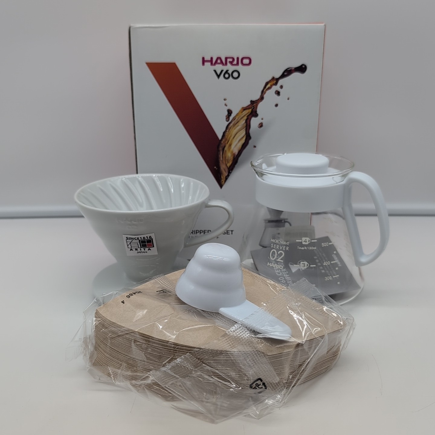 Hario V60 Ceramic Pour Over Coffee Set 02 White Dripper Server Filters