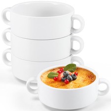 4 Pack Ceramic Soup Crocks With Handles, White