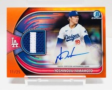 Yoshinobu Yamamoto 2025 Bowman Chrome Orange Patch Auto /25 Dodgers From Japan