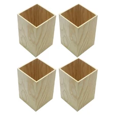 4 Pcs Wooden Pencil Holder Container Cosmetics Brush Desktop Cup