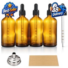 4 oz Dark Amber Glass Dropper Bottles - 4 Pack for Essential Oils