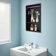 Stainless Steel Shower Niche 2-Tier RGB Bathroom Wall Niche with Remote Control