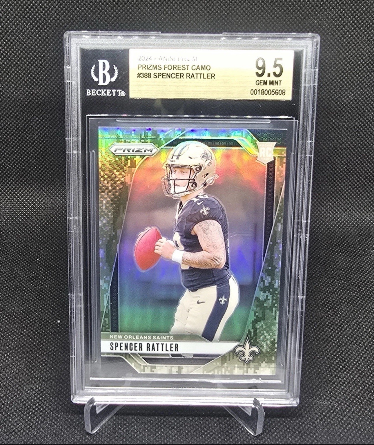 2024 Panini Prizm Spencer Rattler Rookie Forest Camo /15 #388 BGS 9.5
