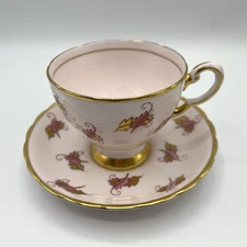 Tuscan Fine English Bonus China Teacup Saucer Pale Pink Gold Leaf