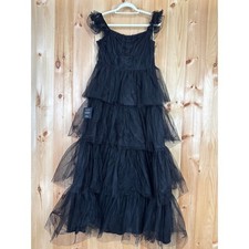 NWT Lulus Tulle For Love Black Mesh Tulle Tiered Ruffled Maxi Dress Wedding XL