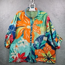 NEW John Mark Shirt Top Women 3X Button Up Large Floral Colorful Orange Green