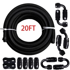 4AN 6AN 8AN 10AN 12AN 20FT Braided Nylon Fuel Line Kit Hose end Fittings LOT BLK