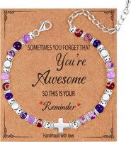 Armband 925 Silber Perlenarmband Verstellbar Kreuz Mit Naturstein FüR Damen