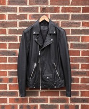 AllSaints  Mens MILO Leather Biker Jacket MEDIUM Black Bomber All Saints Rock
