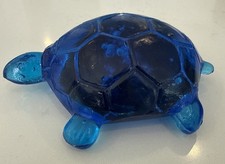 Vintage RARE Hand Blown Art Glass Cobalt Blue Turtle Figurine Paperweight
