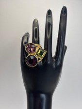 Gold Tone Fashion Ring Cocktail Statement Three 3 Faceted Stones Size 7.5 NWOT