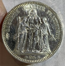 ⭐   1876 A FRANCE 5 FRANCS, CLEANED AU⭐SILVER COIN