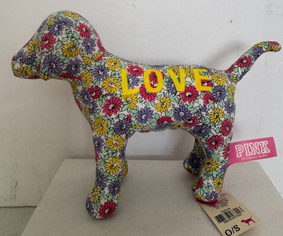 Victoria's Secret Pink  LOVE  Plush Puppy With Floral Mini Dog