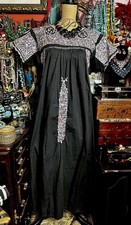 Beautiful 1970s Oaxaca Black Dress Multi Color Silk Pastel Embroidery In Sz L