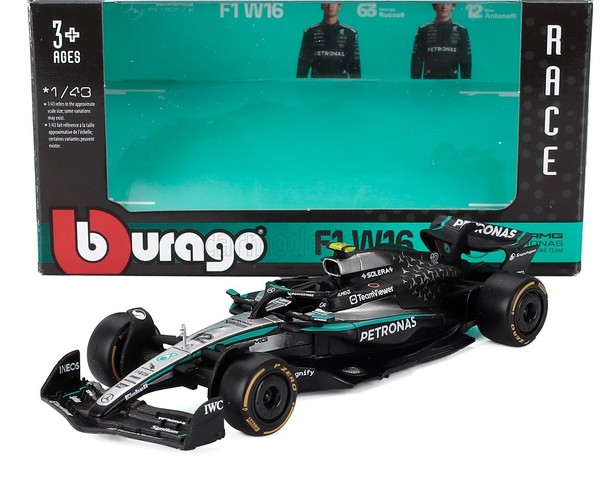 Burago 1/43 F1 Mercedes W16 2025 Kimi Antonelli Statisches Modell Diecast-image