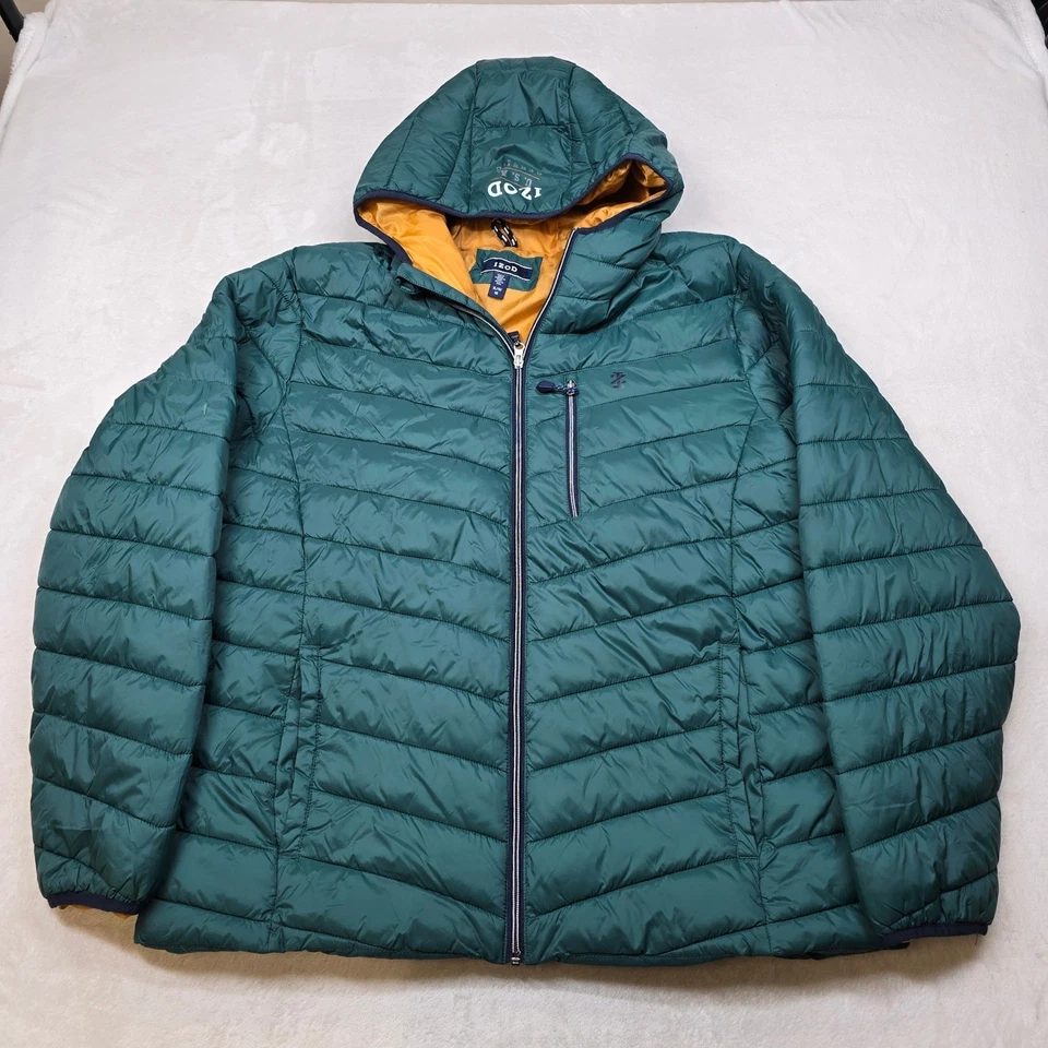 IZOD Puffer Jacket Mens XL Green Full Zip Hooded Nylon Genuine Classic USA - Image 2 of 4