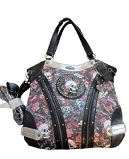Ed Hardy Y2K Tattoo Print Skulls Floral Large Tote Shoulder Bag NWT