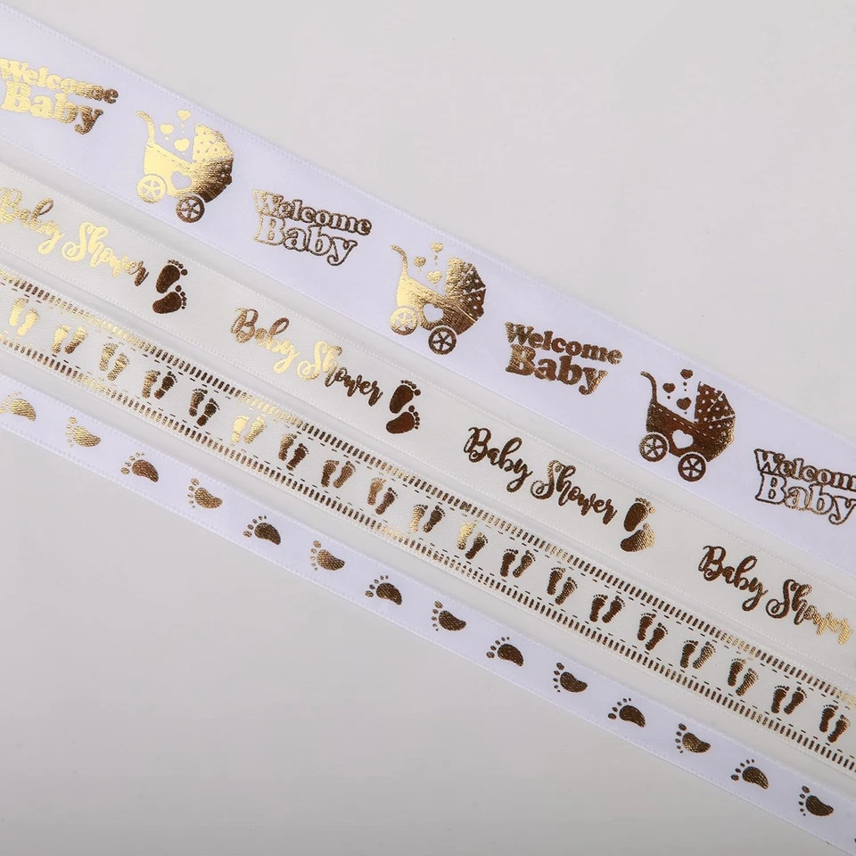 Cinta de baby shower de 40 yardas cinta blanca y dorada pie surtido... Foto 3 de 4