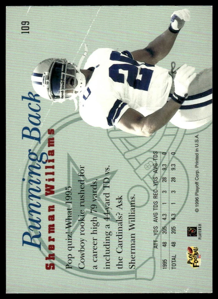 1996 Playoff Prime #109 Sherman Williams [GOATCARDS] - Image 2 of 2