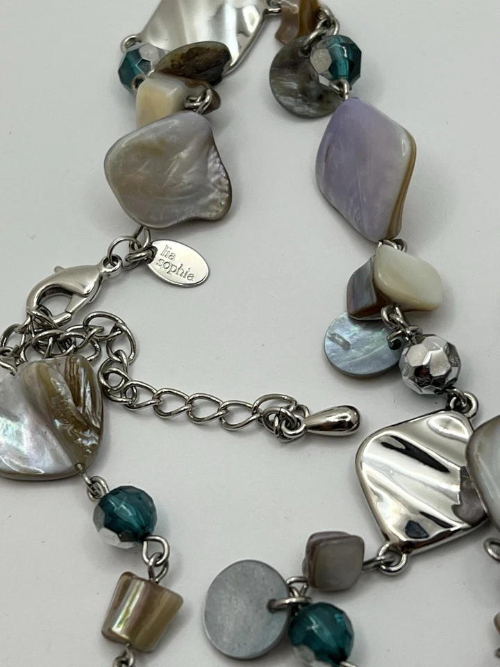 Collar de cuentas largas Lia Sophia “Ocean Air” concha de abulón tonos púrpuras tono plata Foto 4 de 4
