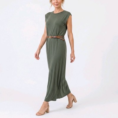 Basic Damen Kleid Gr. 38 40 42 Jerseykleid Italy Tunika Olive Shirtkleid