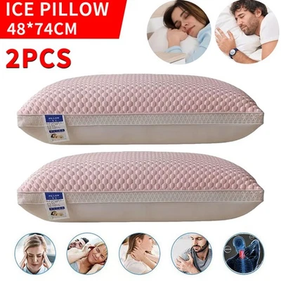 2pcs Cool Ice Silk Pillow Shredded Memory Foam Head Neck Back Support Pillow