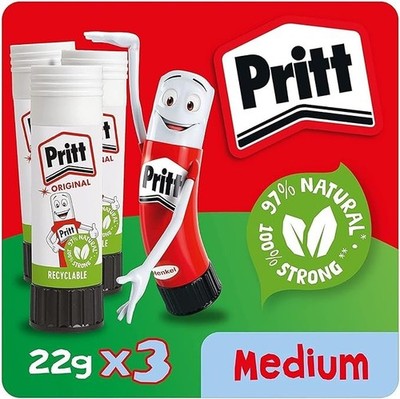 Pritt Klebestift, sicher & kinderfreundlich - 22 g (3er Pack) - SCHNELLE LIEFERUNG
