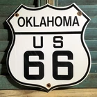 VINTAGE OKLAHOMA US U.S. ROUTE 66 PORCELAIN HIGHWAY ROAD SIGN