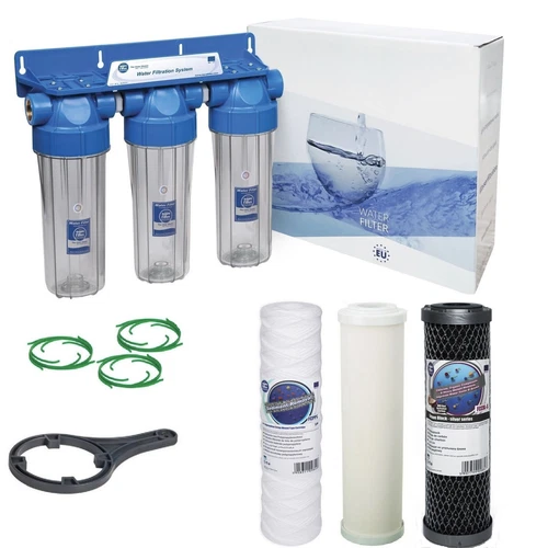 Aquafilter 3 Stage Ceramic Water Filter & Dechlorinator Chlorine Removal 10"