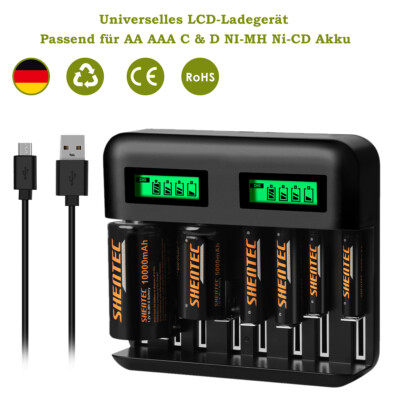 8Slots Schnell LCD Akku Ladegerät Aufladegerät für C D AA AAA NiMH NiCD Batterie
