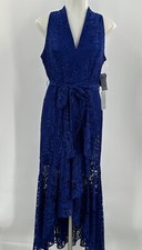 NWT Taylor Dress Bright Blue Lace V-neck Sleeveless Full Skirt Tie Belt Sz 4
