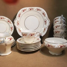 Aynsley Bone China Dessert Service - Cake Plate,Sugar,Cream,Cups,Saucers,Plates