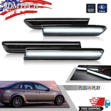 For 2004-08 Acura TL 4PCS Front+Rear White LED Side Marker Lights Lamps Smoked