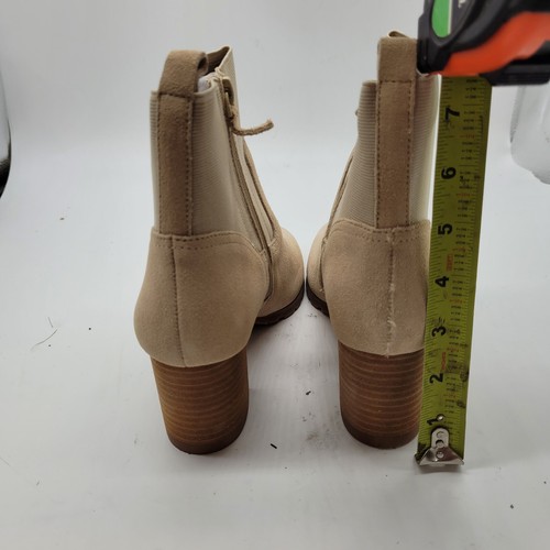 New Beige Leather ankle Boots Violet & Red Loaded Stacked Heel Neutral Size 8 - Picture 6 of 10