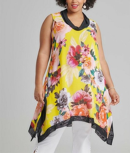 Floral Sleeveless Yellow Cowl Neck 