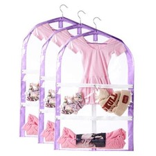 Clear Kids Garment Bags3 Packs Garment Bag For Dance Costumes With PocketsFol...