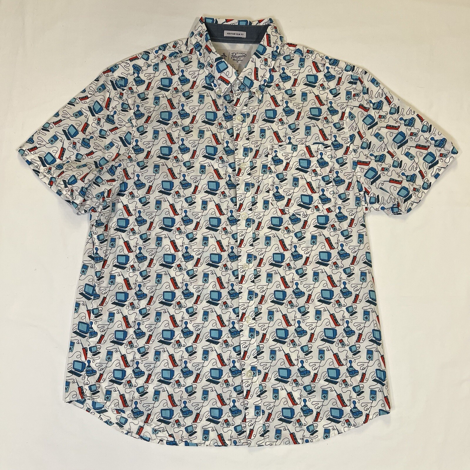 PENGUIN Retro Gamer/Video Game Camp Shirt - Heritage Slim Fit - Size Large