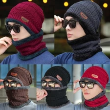 Mens Womens Winter Warm Baggy Slouchy Ski Skull Knit Beanie Hat & Scarf Cap Lot