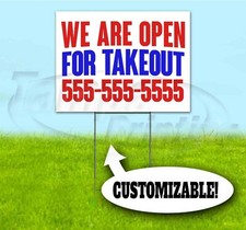 WE ARE OPEN FOR TAKEOUT CUSTOM PH 18x24 Yard Sign WITH STAKE Corrugated Bandit