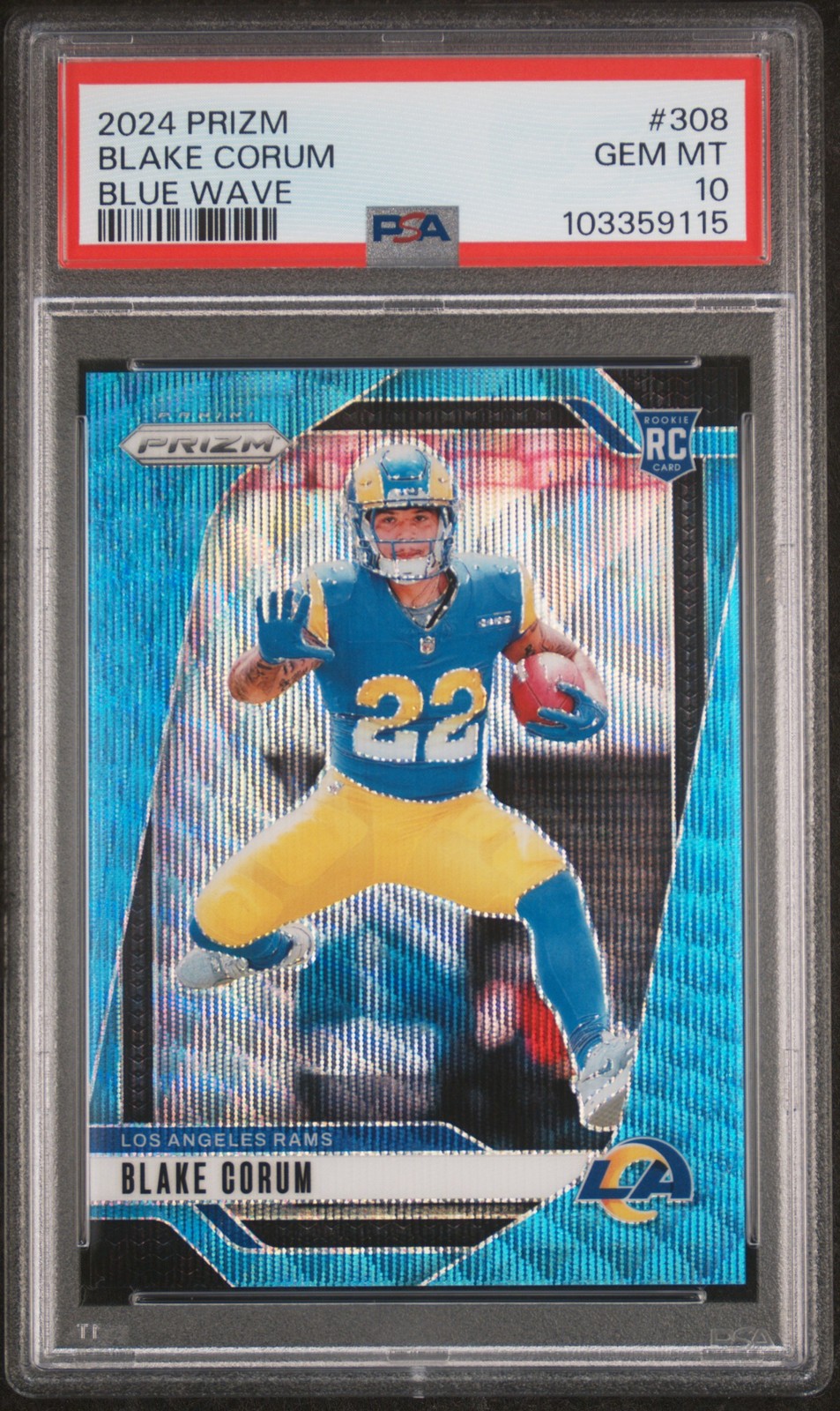 2024 PANINI PRIZM BLUE WAVE #308 BLAKE CORUM 186/230 PSA 10