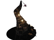 Light Up Black Cloth Halloween Witches Hat Black Prop Centerpiece 17 In Tall New