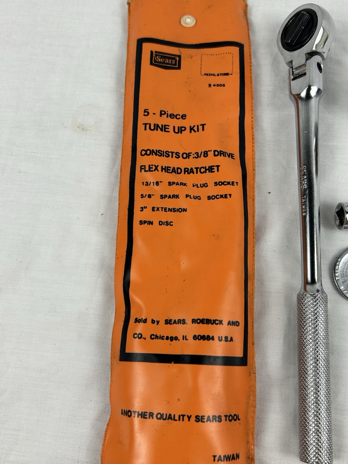 Vtg. Sears 5pc Tune-Up Kit 3/8" Drive Flex Head Ratchet Spark Plug Sockets 4305