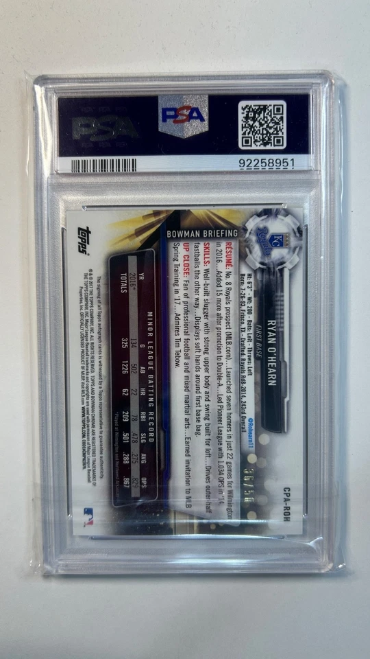 Ryan O'Hearn 2017 Bowman Chrome 1st Prospect Autograph Gold Shimmer /50 PSA 10 - Image 2 of 2