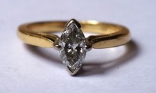 GOLD 18ct  HM  MARQUISE NATURAL DIAMOND RING  SIZE - I - WITH G.I.A. GUARANTEE