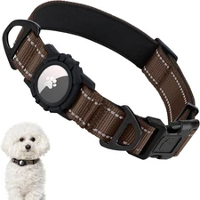 Taglory Reflective AirTag Dog Collar with Airtag Holder, Dual D-Rings, Safety Lo