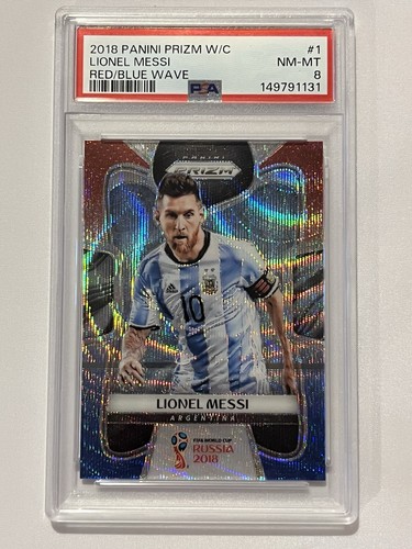 2018 Panini Prizm World Cup - Lionel Messi #1 Red & Blue Wave Prizm PSA 8