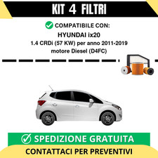 Kit 4 Filtri Tagliando per HYUNDAI ix20 1.4 CRDi 57 kw Diesel 2011-2019
