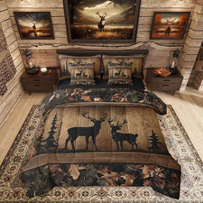 Rustic Cabin Bedding Sets 7 Piece Camo Hunting Deer Comforter Set Queen Farmhous