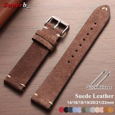 18 19 20 21 22 MM Soft Suede Leather Vintage Strap Watch Band Quick Release