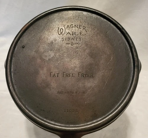 Wagner Ware Cast Iron 11" Fat Free Fryer Skillet Frying Pan Low Edge #1102E